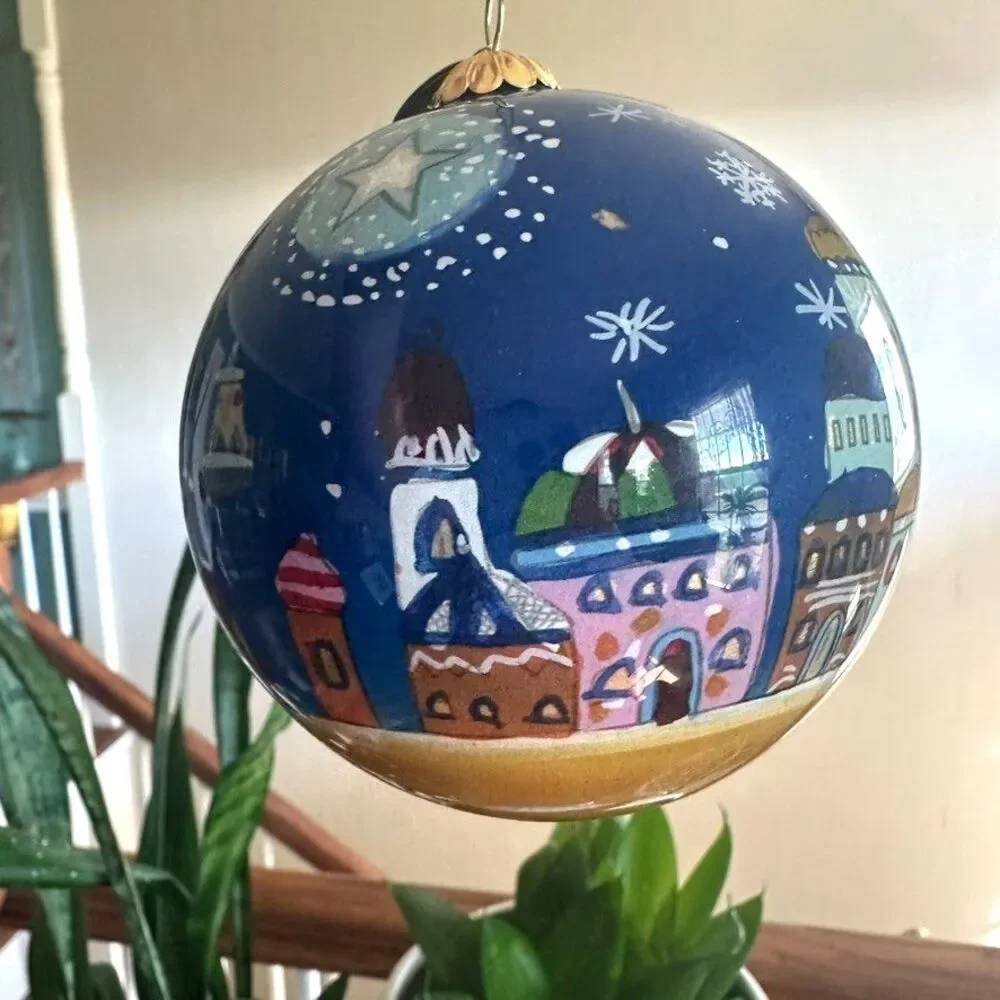 Pier 1 2014 Le Bien Bethlehem Wise Men Scene Reverse Painted Glass Ornament
